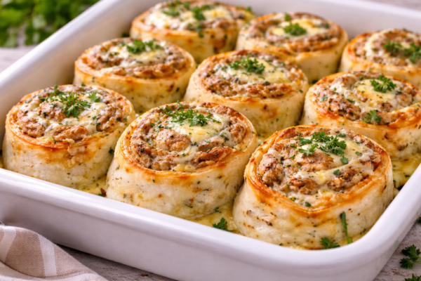 Намазываю фарш на лаваш и режу на улитки: простое блюдо в духовке &mdash; сытно, быстро и очень вкусно